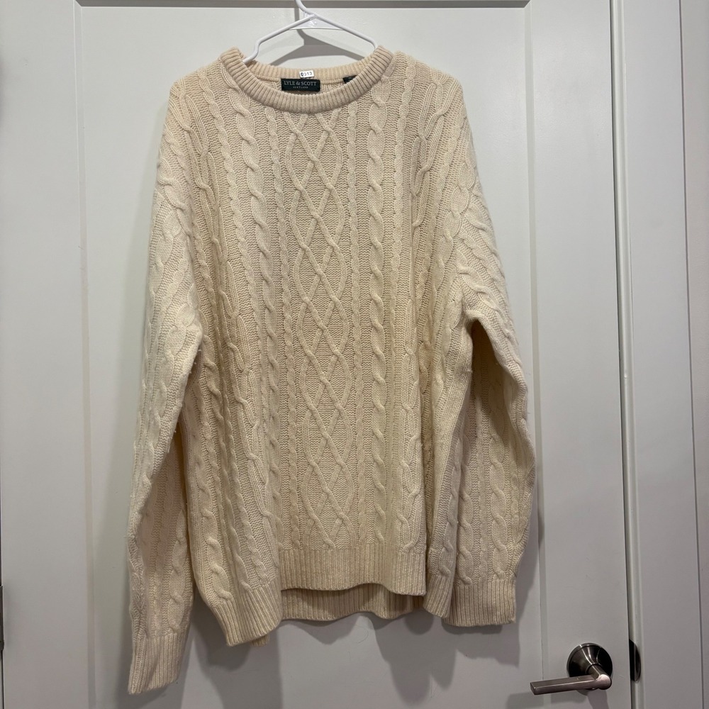 Lyle‎ & Scott Mens XL Lambswool Blend Cable Knit Sweater Cream Ivory Scotland